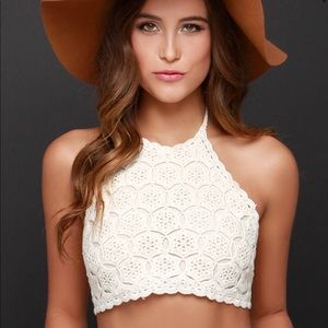 Cream Crotchet Halter Crop Top